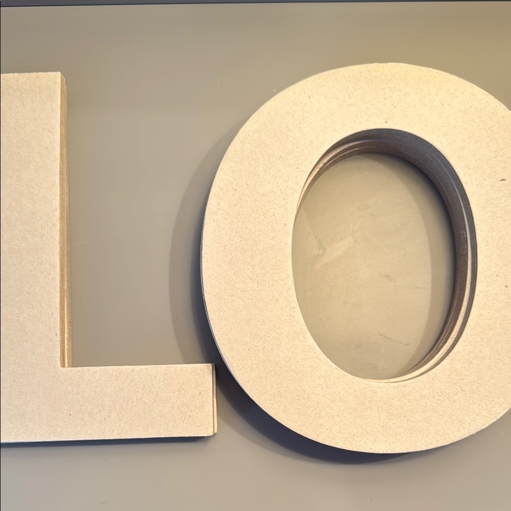 Chip Board Letters, (4)O’s, (2)L’s, (1)W, (1)V, (1)B, (1)E, Approx 7.5” x 5.5”